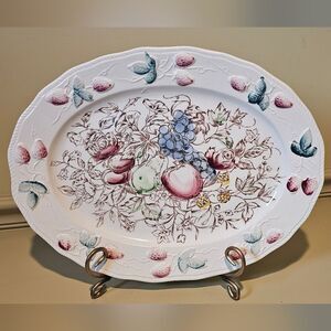 Large Floral and Fruit Oval Platter. Perfect For Holidays! Approx 16"x12"